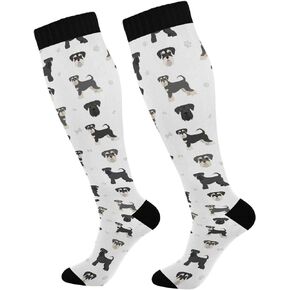 Vintage Brown White Checkered Women's Compression Socks Plaid Athletic Tube Sock Knee High Socks