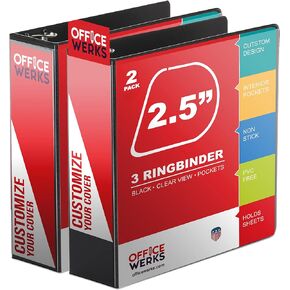 Performore Premium 3 Ring Binder, Professional Angle D Ring Binder 2.5 Inch, Presentation Folder for Standard Pages 8.5 x 11 with Pockets, Crystal Clear View Black Binder (2 Pack)