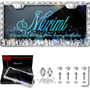 Blue Bling License Plate Frames 2 Pack Sparkly Glitter Bedazzled License Plate Frame Bling License Plate Holder Cover - High End Gift Box Packaging