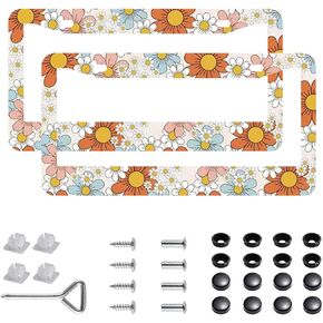 2Pcs Adventure Awaits License Plate Frames Cover Holders Stainless Steel License Plate Cover with Screw Caps Cover and Screwdriver Set - 2-Hole for Girl Women (Adventure Awaits)