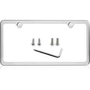 LFPartS Slim Style Polished Stainless Steel License Plate Frame Mirror Finish 2 Holes