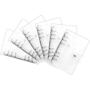 6PCS A5 PVC 6-Ring Binder Cover, Soft Round Ring Binder Cover, Loose Leaf Folder Snap Button Closure, Transparent Protector, Refillable Planner Binder for Meeting, Travel, Office Supplies