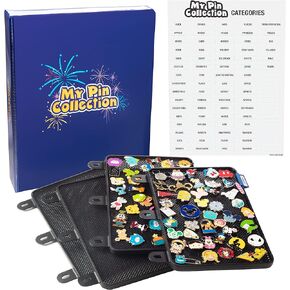 SCS Direct My Pin Collection 3-Ring Album Binder w 4 Enamel Pin Pages -Patented Design Lays Pages Flat with Pinbacks and No Sagging -Display and Trade Your Favorites -Organizational Stickers Included
