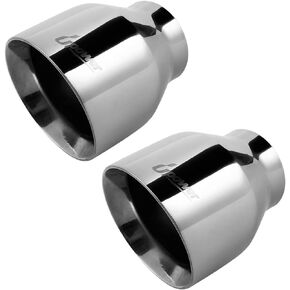 Upower 2.5 Inch Inlet Diesel Exhaust Tip 2.5" to 4" Exhaust Tailpipe 5" Long Double Wall Stainless Steel Weld-On Round Slant Tailpipe Tips 2.5" x 4" x 5, 2PCS