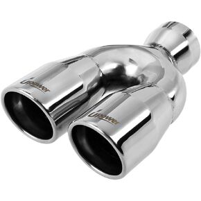 Upower 2.5" to 3" Dual Exhaust Tip 2 1/2 Inch Inlet 3 Inch Outlet 9.5" Length Exhaust Tailpipe Tips 304 Polished Stainless Steel 1.2mm Thickness Double Wall Slant Rolled Edge