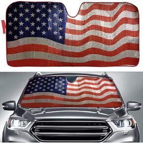 Big Hippo Sun Shade, Windshield Sun Shade American Flag Sunshades Keep Vehicle Cool Protect Your Car from Sun Heat & Glare Best UV Ray Visor Protector(Size: 63"X 28.5")