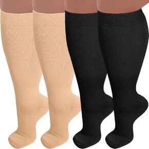 4 Pairs 4XL Plus Size Compression Socks for Women and Men, Knee High Support Extra Large Wide Calf Knee Stockings for Varicose Veins Circulation Support,travel,diabetic