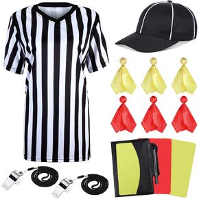 Tarpop 11 Pcs Women's Referee Costume Set Shirt Short Sleeve Referee Hat Whistle Penalty Flag Cards Scorebook Cosplay