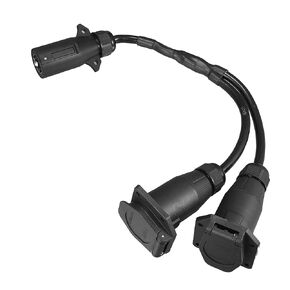 X AUTOHAUX 7 Way Y Splitter Trailer Adapter for Pulling Slide in Camper RV Boat Motorhome 7 Way Female to Dual 7 Way Male Trailer Connector RV Pigtail Connector Wiring Harness 21inch Black