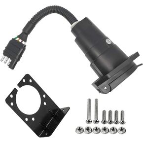 4 Flat Truck to 7 Way Round Trailer Light Adapter Reverse Plug with Mounting Bracket