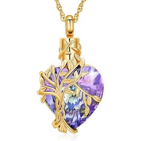 shajwo Tree of Life Cremation Heart Urn Ashes Necklace for Women Men Cremation Crystals Ash Pendant Loved One Memorial Jewelry