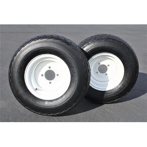 Antego Trailer Tire & Wheel Assemblies - Set of Two 205/65-10 | 20.5x8.0-10 | 10 Ply, Load Range E | Super Durable | 4 Lug White Rim