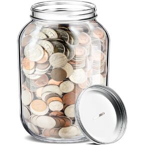 1 Gallon Coin Jar Adults Large Coin Bank Jar Glass Tip Jar with Slotted Silver Lid Holds about 3000 in Coins Change Jar Glass Piggy Bank for Raffle Ticket Drawing Adults Fund Kid Gift