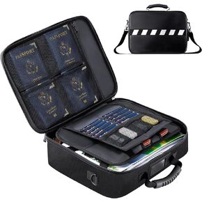Golkcurx Fireproof Document Box, Multi-Layer Fireproof Important Document Organizer with Lock, File Storage CaseShoulder Strap, Waterproof Document Safe Portable Travel Home Organizer Bag (Black)