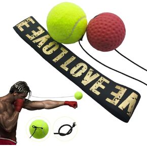 Boxing Reflex Ball with Headband Set, Reflex Ball with String, Boxing Reaction Training Equipment, Rubber red ball &Yellow tennis ball, Elasticated headband, for Beginner &Advanced Boxer Practice