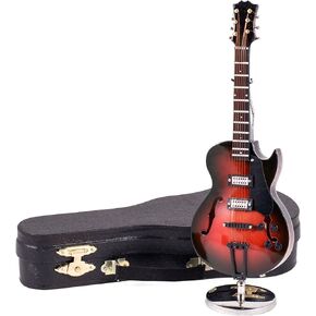 Brown Electric Guitar Music Instrument Miniature Replica with Case - Size 7 in.