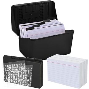 Index Card Holder with Dividers and Ruled Index Cards, Include 30 Index Card Dividers 300 Ruled Index Cards 2 Sheets Alphabet Sticker Index Card Storage Box Organizer (Black, 3 x 5 Inch)