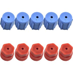 10 PCS Car A/C Valve Core Cap, Air Conditioning Valve Cap High Pressure H Low Pressure L Dustproof Plastic Cover, A/C System Supplemental Power Port Cap, Universal for Cars (Red & Blue)