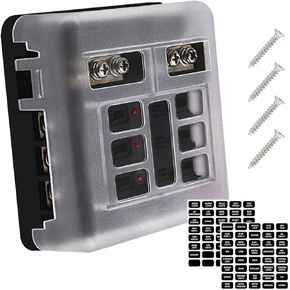 12 Way Fuse Block W/Negative Bus, Ampper ATC/ATO Fuse Box with LED Indicator, Cover, Screws and Sticker Lable for DC 12-24 V Car, Vehicle, Rv and Boat Blade Fuse (with Fuse)