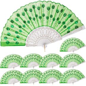 QIRMIZI 10 PACK Fabric Folding Handheld Fans, Perfect for Weddings, Parties, and Dancing,Deeppink