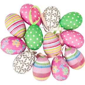 Easter Day Eggs Decoration Hanging Paper Egg Ornaments Pack of 12 Different Vintage Bunny Chicken Pattern (A)