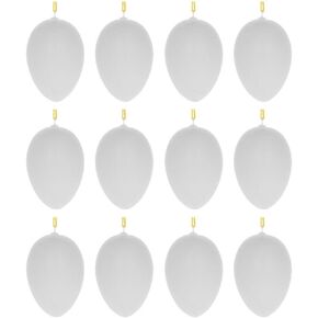 Set of 12 White Blank Hollow Plastic Easter Egg Ornaments 2.6 Inches