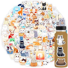 102 Pcs Funny Cat Stickers,Cute Cat Stickers for Adults,Unique Designed Cartoon Vinyl Waterproof Aesthetic Cat Stickers for Water Bottles Laptop Computer Skateboard