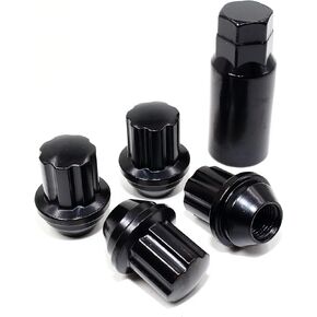 Set of 4 Veritek 14x1.5mm 1.5 Inch 21mm 22mm Key Hex Black Large Acorn Conical Seat Wheel Locks for Tesla Factory Wheels VPE-NFDBKV2TS