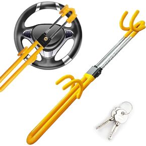 Steering Wheel Lock for Cars,lootaan Steering Wheel Lock, Anti-Theft Car Device, Adjustable Length Clamp Double Hook Locks Universal Fit, Heavy Duty Secure Device for Cars Trucks Vans and SUVs(Yellow
