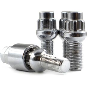 Wheel Accessories Parts 12x1.5 Chrome - Ball Seat (R12)- Premium Lug Bolt Wheel Lock Set (28mm Long) (Set of 4 + Key) (12x1.5, Chrome)