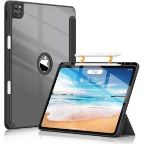 Soke Case for iPad Air 13 M2 2024/Pro 12.9 (6th/5th/4th Generation, 2022/2021/2020) - Pencil Holder+Auto Sleep/Wake+Camera Protection, Shockproof Back Cover for iPad Pro 12.9 Inch, Black