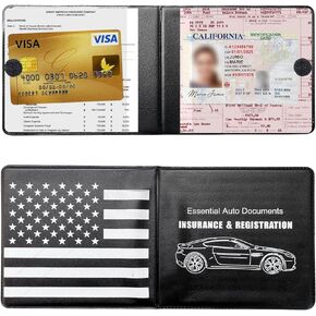2 PCS Car Registration and Insurance Holder, 5.2" × 4.8" Waterproof Leather Vehicle Glove Box Organizer with Closure, Essential Document Driver License Wallet (Black)