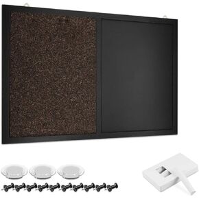 Navaris Combination Chalk and Cork Board - 16 x 24 in Magnetic Chalkboard Combo Framed Bulletin Board for Wall - Includes Chalk, Push Pins, Magnets