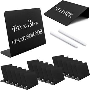20 Pack Mini Chalkboard Signs for Tabletop Chalkboard Labels, L-Shaped Small Chalkboard Buffet Signs with 2 Erasable Chalk Markers, Food Labels for Party Buffet Wedding Bakery (3 x 4 in)