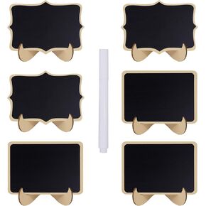6 قطع من لافتات السبورة الصغيرة، سبورة صغيرة بأشكال مستطيلة ومموجة مع أقلام طباشير بيضاء، لبطاقات اسم الطعام أو العلامات، ولافتات الطاولة، ولافتات الزفاف مع حامل خشبي in Kuwait