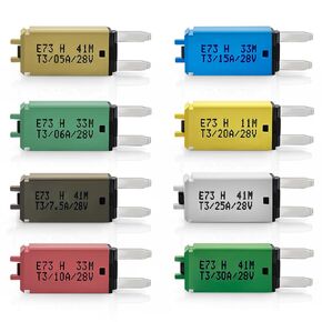 ATM Manual Resettable Fuse Low Profile Mini Blade Fuses 5A 6A 7.5A 10A 15A 20A 25A 30A Amp Automotive Circuit Breaker Fuses Reset Fuses Assortment Kit Boat Marine RV Car Truc DC 12V 28 Volts
