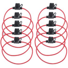 CAMWAY 10PCS Fuse Holder Blade Mini ATM/ATC Waterproof Automotive Wire Fuse Holder 14 AWG for Car Boat RV 12V 20A Fuses