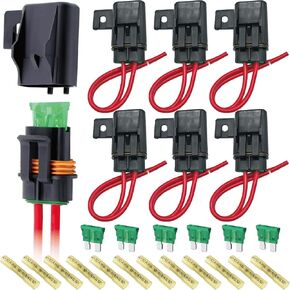6 قطع 12AWG شديدة التحمل مقاومة لتسرب الماء في الخط ATO/ATC حامل فيوز للشفرة للمركبات البحرية/السيارات/المركبات مع 6 قطع فيوز شفرة 30 أمبير و12 قطعة من موصلات مؤخرة الانكماش الحراري