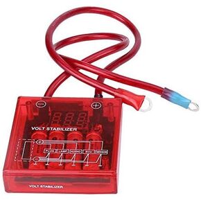 Auto Alternator Voltage Regulator, Universal Voltage Regulator Digital Voltage Stabilizer Car 12V Stabilizer Kit with 3 Earth Ground Cables for Car Truck(red)
