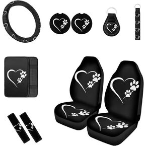 10 Pcs Blue Flame Skull Car Seat Covers Set, Seat Covers for Cars Steering Wheel Cover Auto Center Console Pad Shoulder Pads Cup Coasters Keychain Wrist Strap for Cars Trucks and SUVs