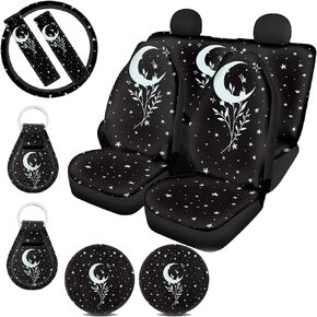 Kawaii Axolotl Car Seat Covers Full Set Cherry Blossom Car Accessories for Women Interior Cute,Pink Car Seat Cover with Steering Wheel Cover,Seat Belt Shoulder Pad,Keychain,Coaster