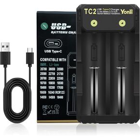 18650 Battery Charger 2 Bay Two Way Smart Universal Charger for Rechargeable Batteries Lithium Li-ion IMR INR ICR 10440 14500 16340 20700 21700 22700 26650 26700 3.6V 3.7v 1A (No Battery