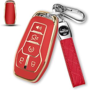 Key Fob Cover for Ford with Key Chain, Soft TPU Car Key Case Shell for Ford Mustang Fusion Explorer Edge Lincoln MKC MKX MKZ, Full Protector Holder for 5 Button Keyless Entry Remote, Black