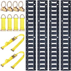 Trekassy 8ft E Track Rail Tie-Down Kit - 4 Pack 8' E-Track Rails & 10 ETrack Accessories for Trailers, Truck Bed