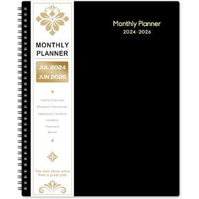 2024-2026 Monthly Planner - Monthly Planner 2024-2026 With Tabs, JUL 2024 - JUN 2026, 9" x 11", 24-Month Planner with Pocket, Label,Contacts - Black