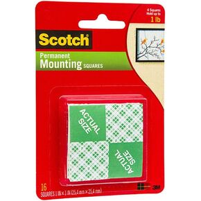 Scotch® - Precut Foam Mounting 1" Squares, Double-Sided, Removable, 16 Squares/Pack - Precut, double-sided mounting tabs- 6 pack
