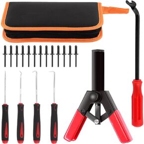 Swpeet 46Pcs Poly Rivet Gun Set, Multifunctional Rivet Removal Tool Rivet Tool for All Plastic Rivets Safe Metal or Plastic Clips Removal, Include Rivet Gun, Rivets, Fastener Remover, Pick and Hook
