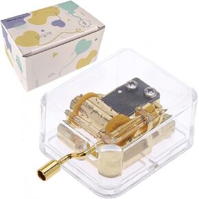 Pursuestar It's a Small World Music Box, Clear Gold Hand Crank Musical Box for Mom/Dad/Daughter/Son - Unique Best Gifts for Birthday Christmas Wedding Mother's Day