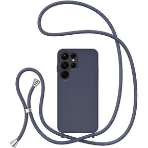حافظة هاتف UEEBAI Crossbody Lanyard لهاتف Samsung Galaxy S24 Ultra 5G، غطاء هاتف من السيليكون مع حزام قلادة قابل للتعديل وحزام رقبة ناعم وغطاء حماية مضاد للصدمات - أسود