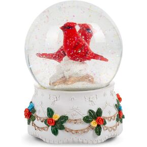 Elanze Designs Mr. & Mrs. White Winter Wedding Flowers Garland Red Cardinal Bird Figurine 100MM Glitter Water Snow Globe Plays Carol Tune Wish You A Merry Christmas